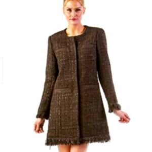 Vertigo PARIS Tweed Wool Coat Sz Small Metallic Boucle Fringed Preppy FRANCE